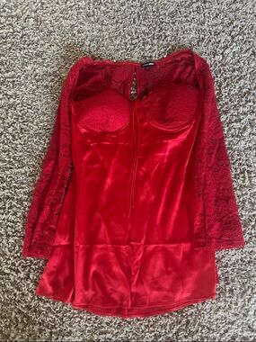 Fashion Nova Red Lace Sleeve Mini Dress